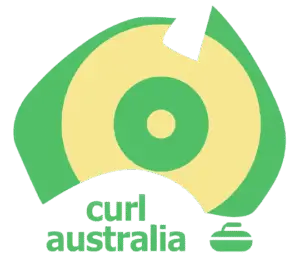 Curl Australia logo featuring a stylised green and yellow curling house with a small curling stone icon and the words ‘curl australia’ below.